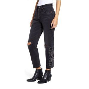 NEW Levi's 501 Crop Distressed Black Canyon Jeans